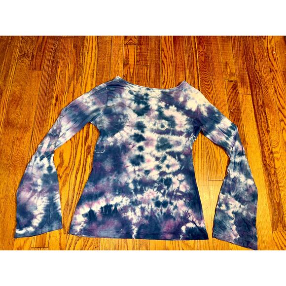 VINTAGE NEW 90's Y2K BOUTIQUE TIE DYE BELLSLEEVE TOP TEE HAND DYED COTTON S - Picture 1 of 5